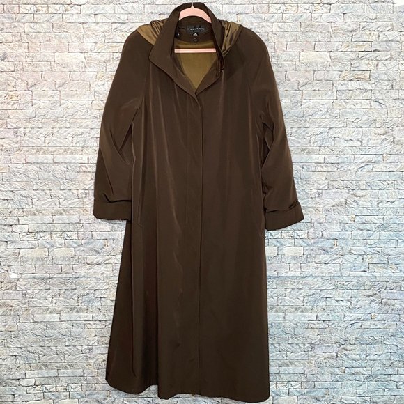 Gallery Jackets & Blazers - Gallery Trench Coat Long Brown Jacket Women's Size 16 Hooded Pockets